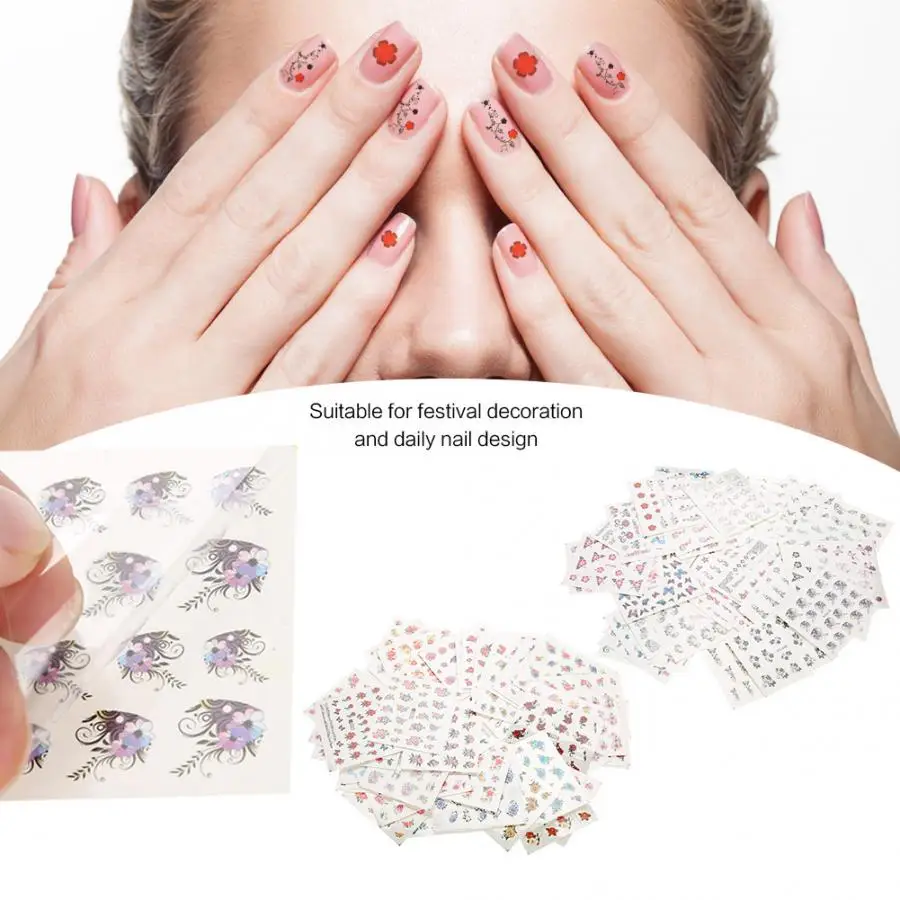 50 листов наклейки для дизайна ногтей смешанные цветы искусственная наклейка