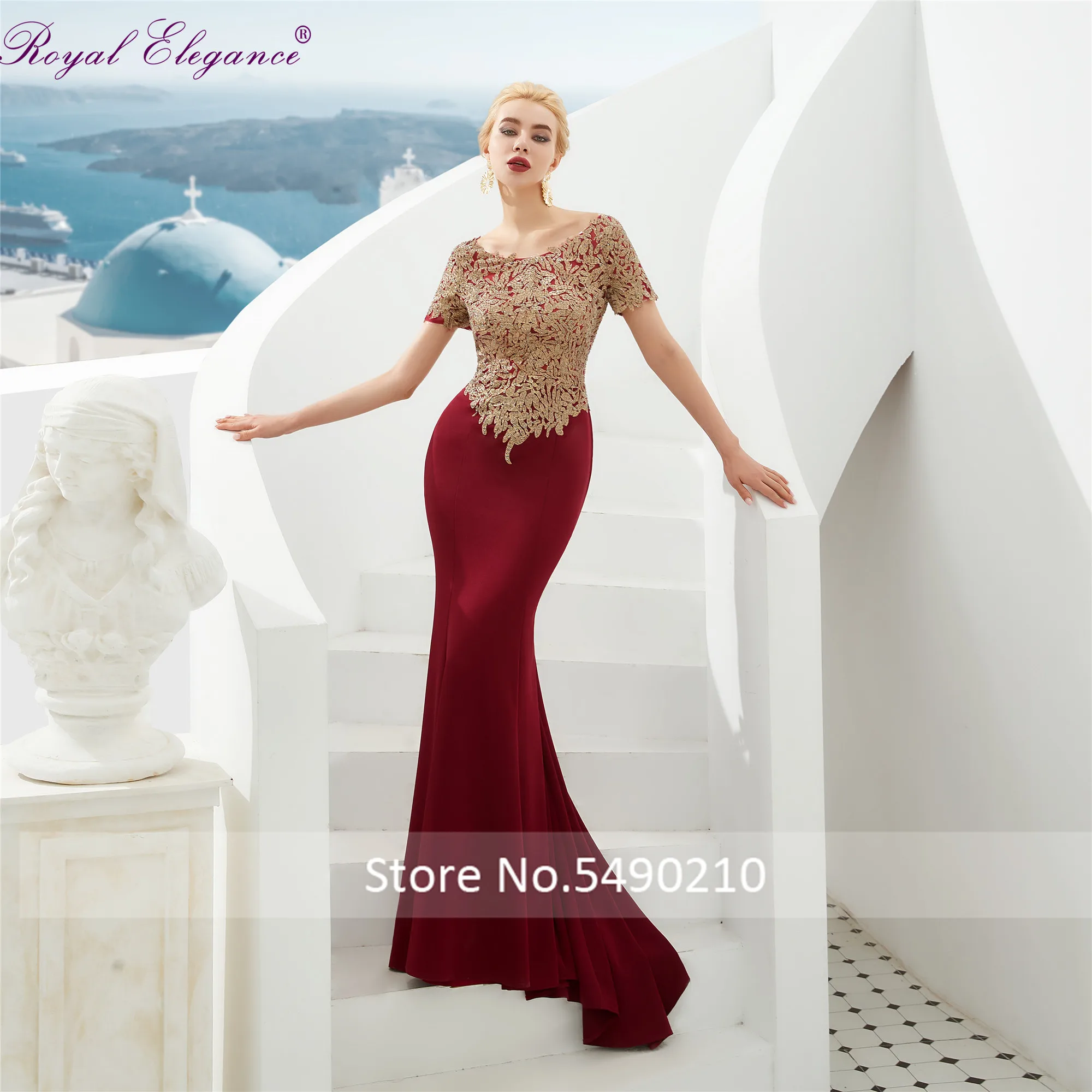 

Женское вечернее платье-русалка, элегантное платье из крепа с коротким рукавом и глубоким вырезом, эластичное платье для выпускного вечера