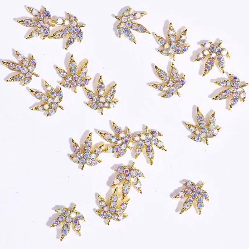 10 Pcs Gold Leaves Nail Art Decorations 3D Charms Metal Nail Glitter Diamond Manicure Supplies Bling Japanese Crystal Stud ML389