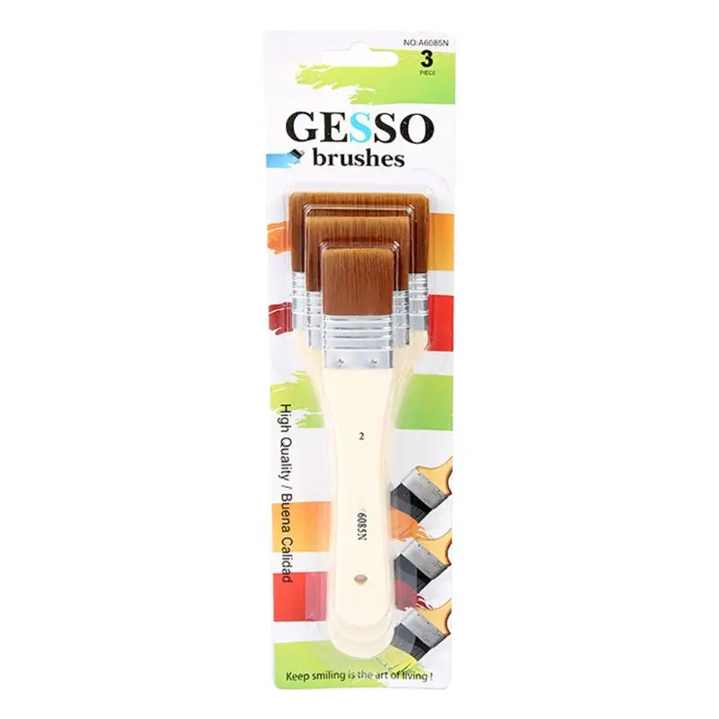 

3pcs/set Watercolor Gouache Oil Painting Brush Different Size Nylon Hair Wooden Handle Kids Art Supplies