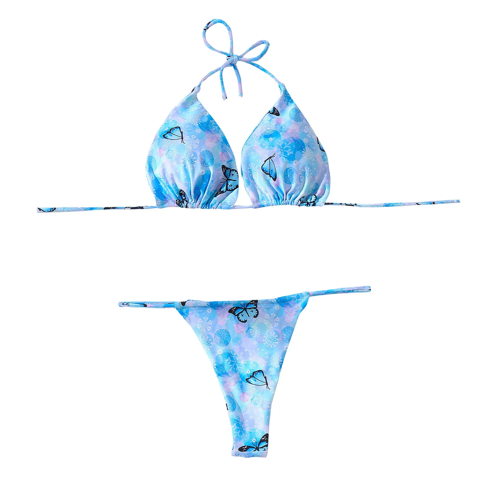 Для женщин печати пуш ап с высоким вырезом на шнуровке бикини повязкой через шею