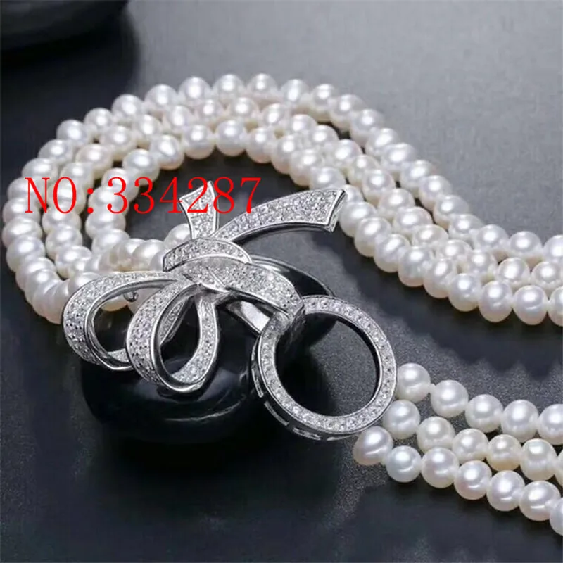 

New natural 3-row 7-8MM freshwater cultured pearl necklace 17-19"inch AA