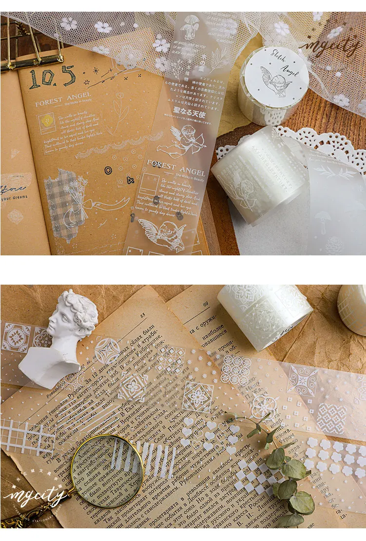 Vintage Plant illustrated Bullet Journal White PET Washi Tape Decorative Adhesive Tape DIY Scrapbooking Sticker Label Stationery