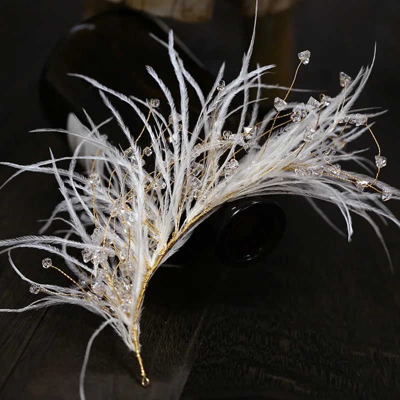 

NiuShuya Lovely Bridal Feather Headdress Handmade Crystal Side Clip Hair Accessories Super Fairy Wedding Women's hair Accessorie