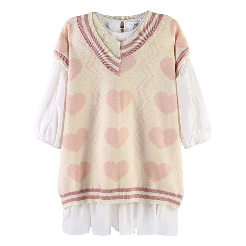 Платье в студенческом стиле вязаный жилет женская одежда на весну и осень