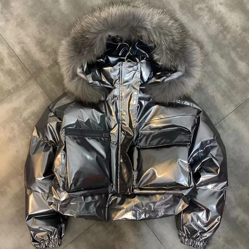 Женская парка с воротником из натурального Лисьего меха капюшоном новый зимний