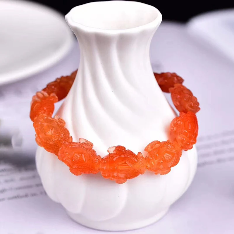 Талисман красный кролик волос натуральный кристалл браслет резной золотой жаба