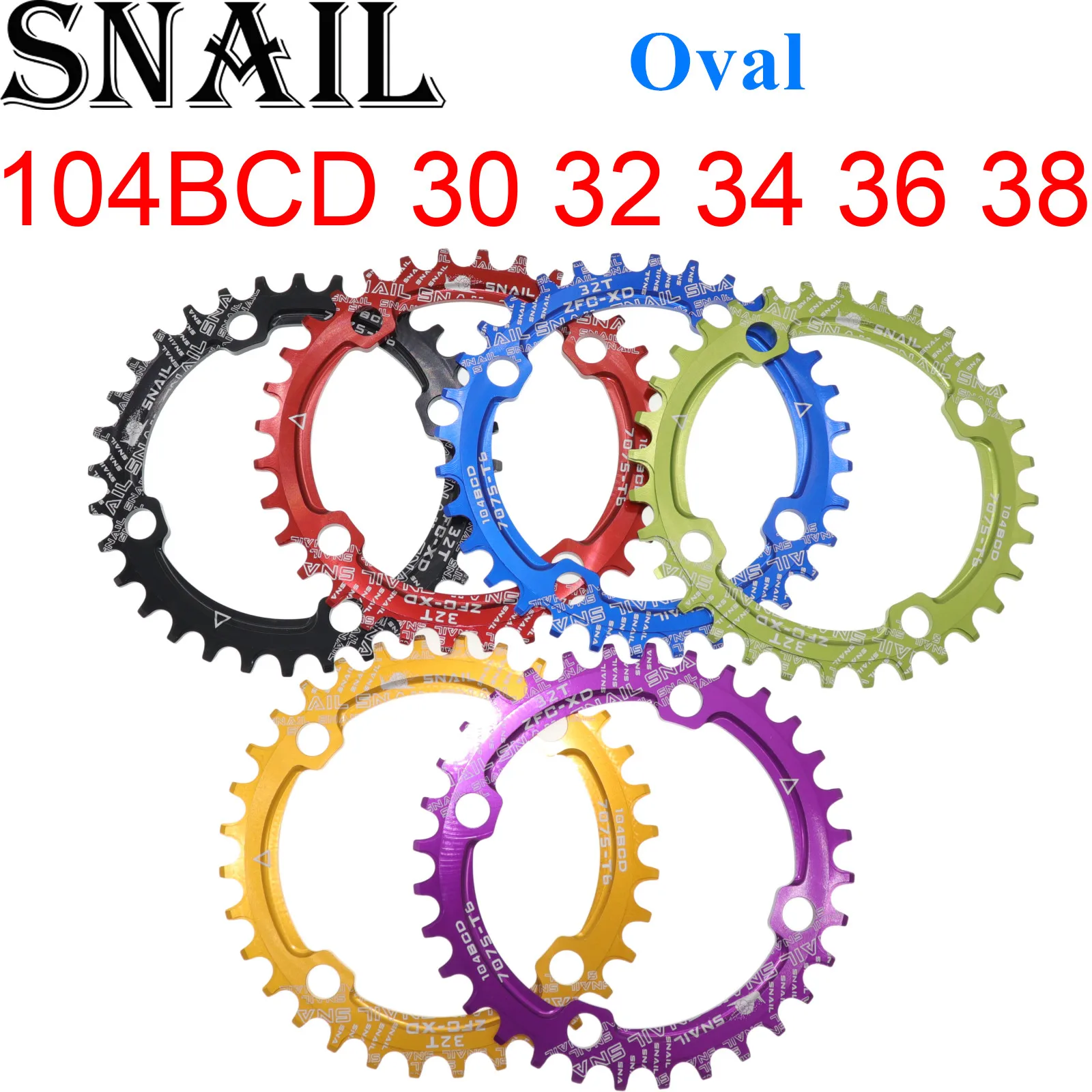 SNAIL 104BCD Oval Bike Bicycle MTB Chainring 32T 34T 36T 38T Narrow Wide Ultralight Tooth Plate MTB Mountain BCD 104 Chainwheel