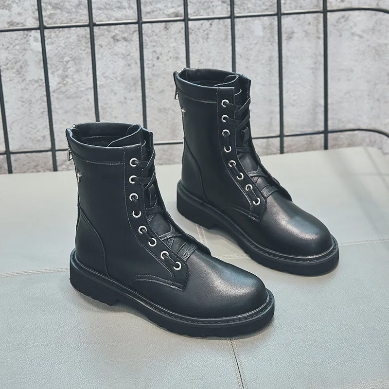 Женские ботинки до середины икры с перекрестной шнуровкой из искусственной кожи