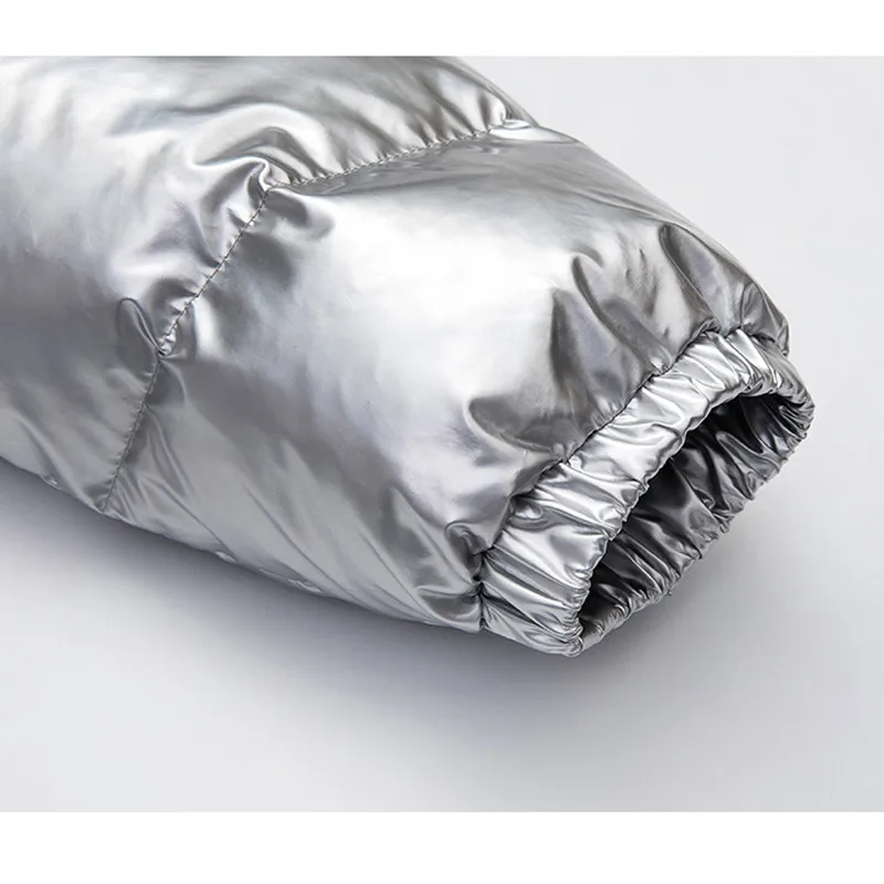 Зимний новый корейский непромокаемый лазерный пуховик Блестящая серебряная