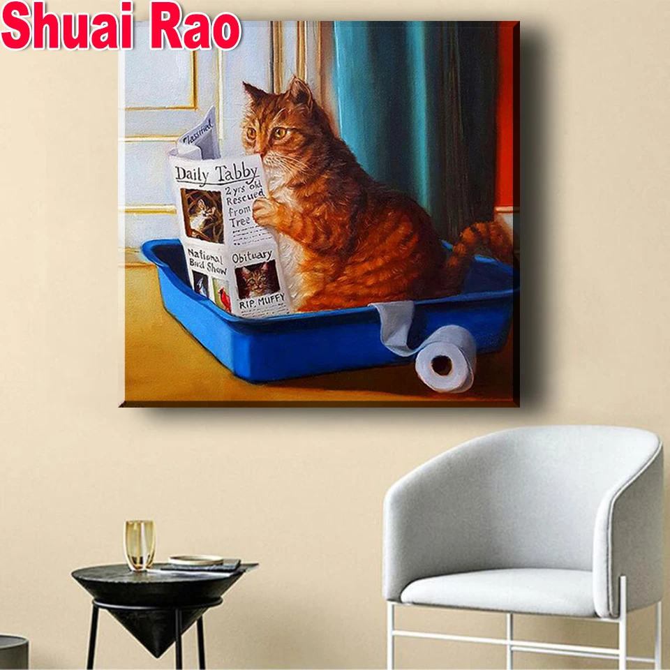 

Full Square/Round drill diamond Painting Cat on the toilet 5D DIY diamond embroidery mosaic Decoration painting cute pet,New