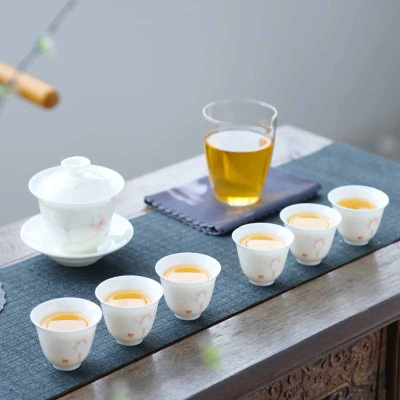 

Yangzhiyu white porcelain kapok tea set white porcelain colored glaze kungfu tea set gift wholesale customized logo