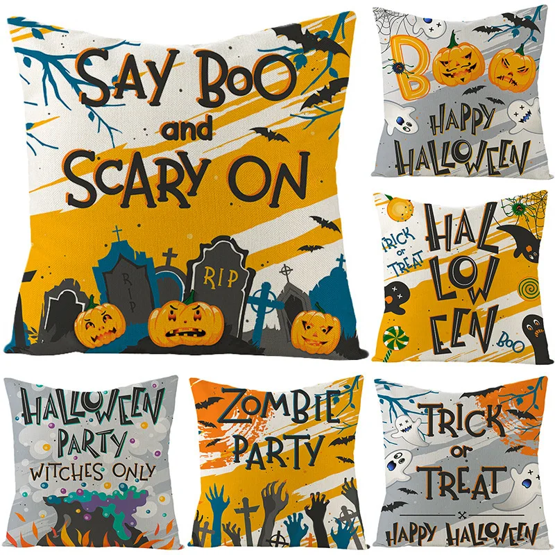 

All Saints' Day Cushion Cover Pillowcase 3D Cartoon Print Pumpkin Castle Throw Pillow Cover Flax Sofa Living room Home Decor