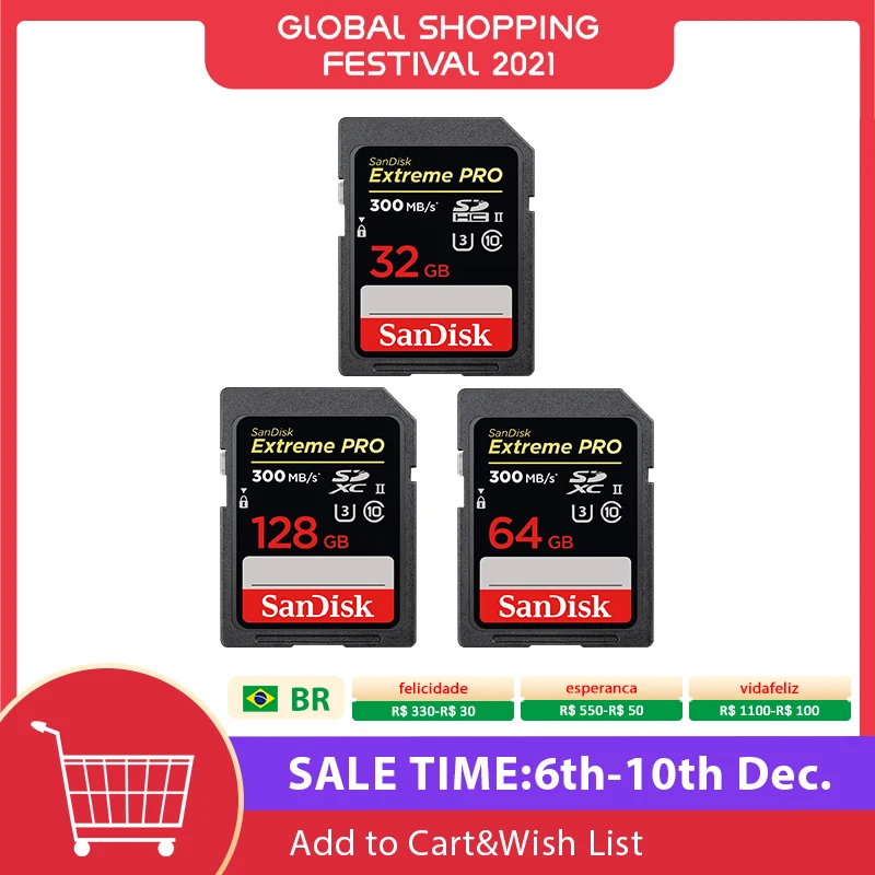 

SanDisk 64GB SD Card Extreme PRO High Speed SDXC Card 128GB C10 32GB SDHC Card Class 10 Up to 300M / s U3 UHS-II Memory Card