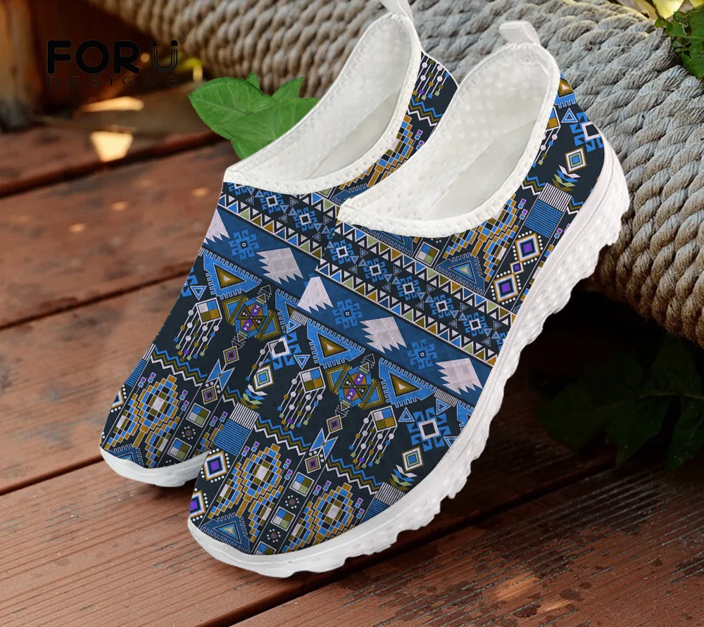 

FORUDESIGNS Traditional Tribe Pattern Female Flats Shoes Breathable Light Summer Outdoor Sneakers Casual Walking Shoes for Girls