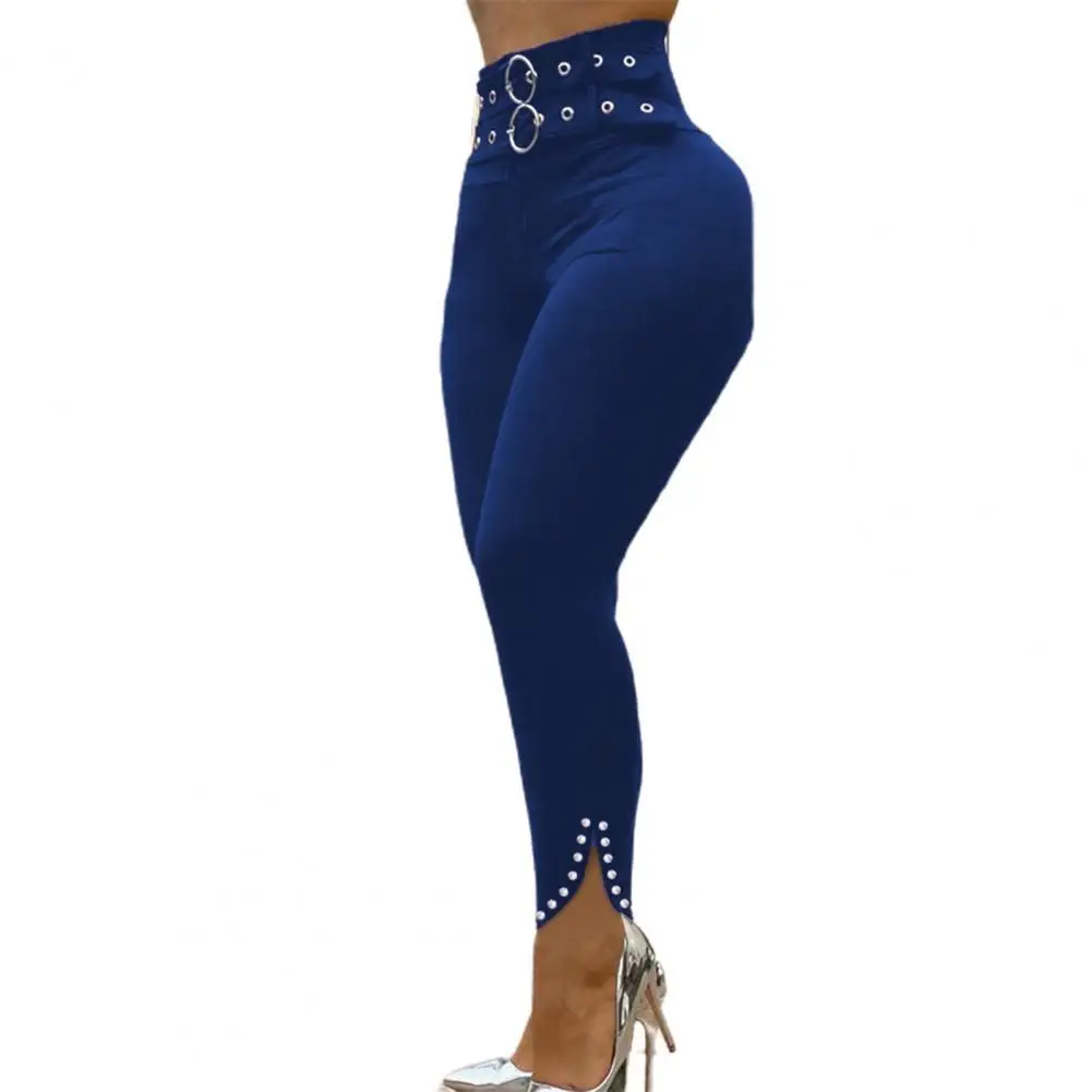 

Размера плюс, женские брюки однотонные Цвет хип лифт Эластичные заклепки непрошитый край пояс узкие брюки Леггинсы работы, спортивные трен...