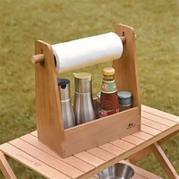 outdoor seasoning box protabel pine wood retro card slot handle detachable camping picnic home storage box roll paper holder