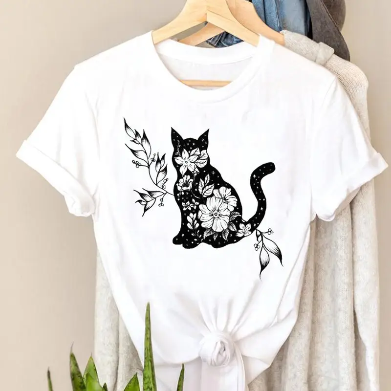 

T-shirts Ladies Cat Animal Cute Lovely Fashion Women Clothes Tshirt Top Lady Print Female Tee Short Sleeve Graphic T-Shirt