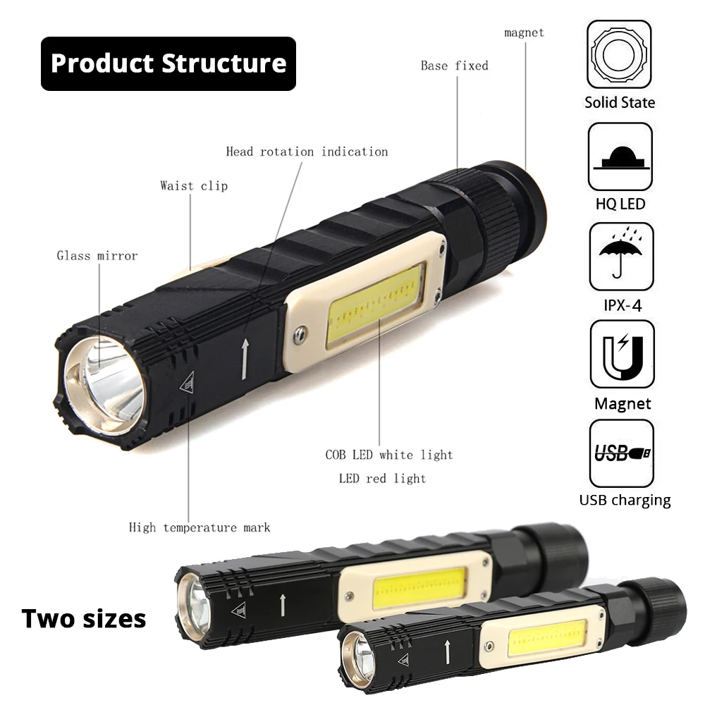 Многофункциональный светодиодный фонарик 5 Режим освещения USB перезаряжаемая Рабочая лампа Регулируемая лампа передние и задние сильные Магнитный факел