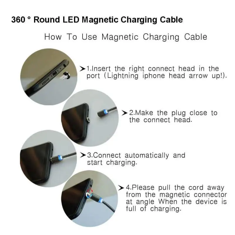 

1M 360 Round Magnetic Plug Adapter Micro USB Type-C IOS Fast Charging Charger Cable For IPhone X 8 7 Samsung S8 Plus Android