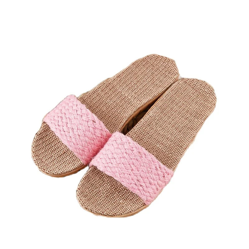 

2021 Women Flax Slippers Flat Sandals Summer Non-Slip Ladies Home Shoes Breather Belt Casual Slides Female Indoor Flip Flops