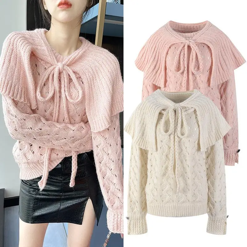 

Женский свитер с вырезами, ярко-розовый свитер свободного покроя, Осень-зима