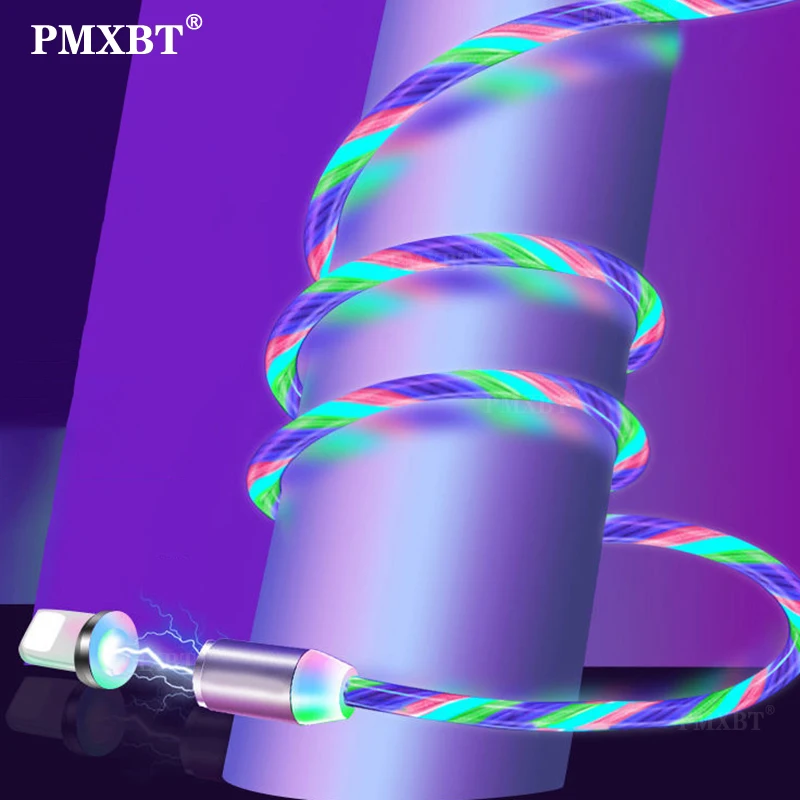 led glow flowing magnetic charger cable luminous lighting fast charging micro usb type c for iphone android phone usbc wire cord free global shipping