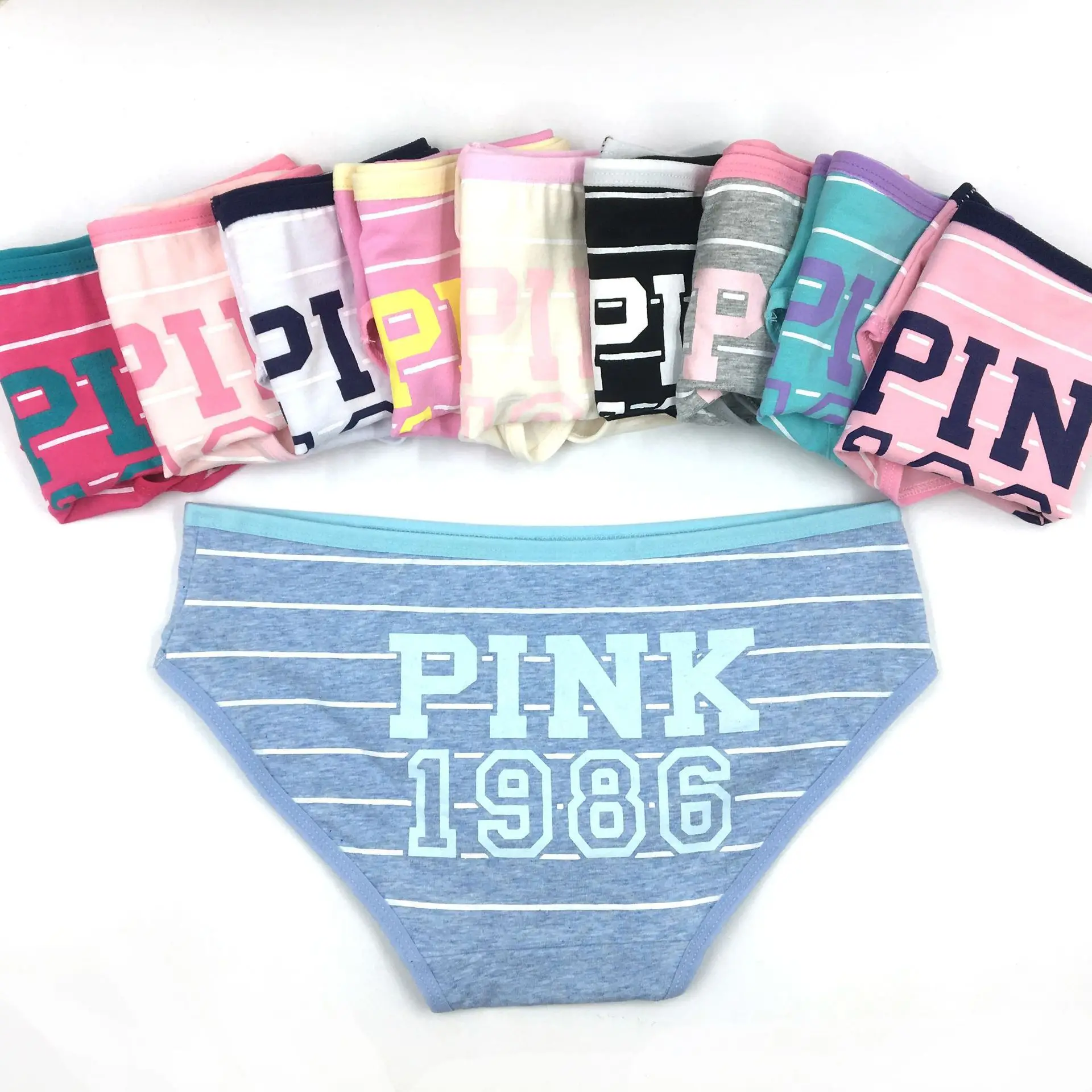 

Explosive mid-waist briefs solid color printing PINK sports breathable ladies cotton underwear