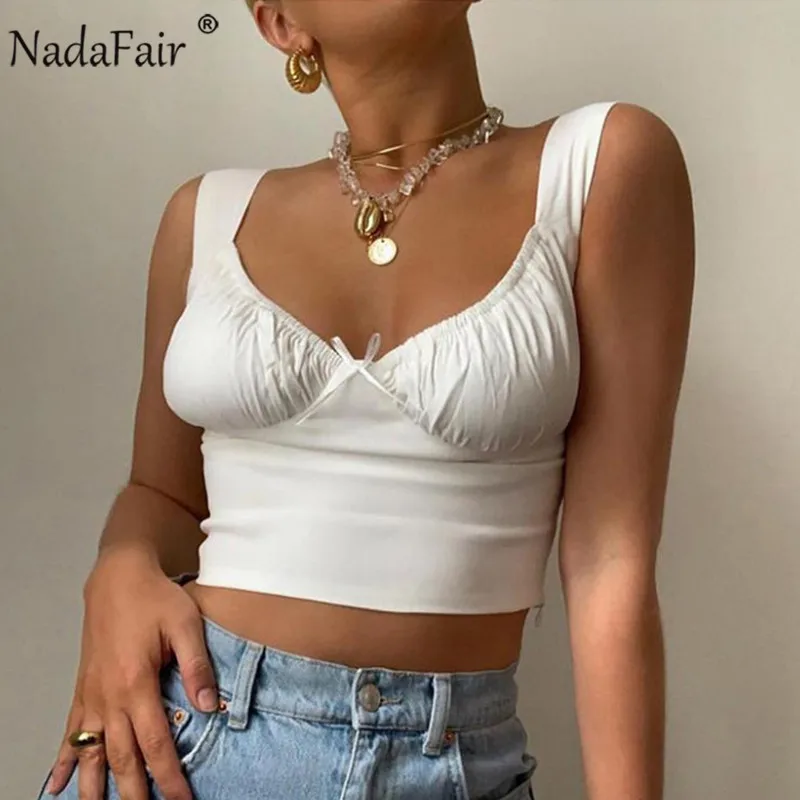 Женский топ с бантом Nadafair белый укороченный открытыми плечами в уличном стиле на
