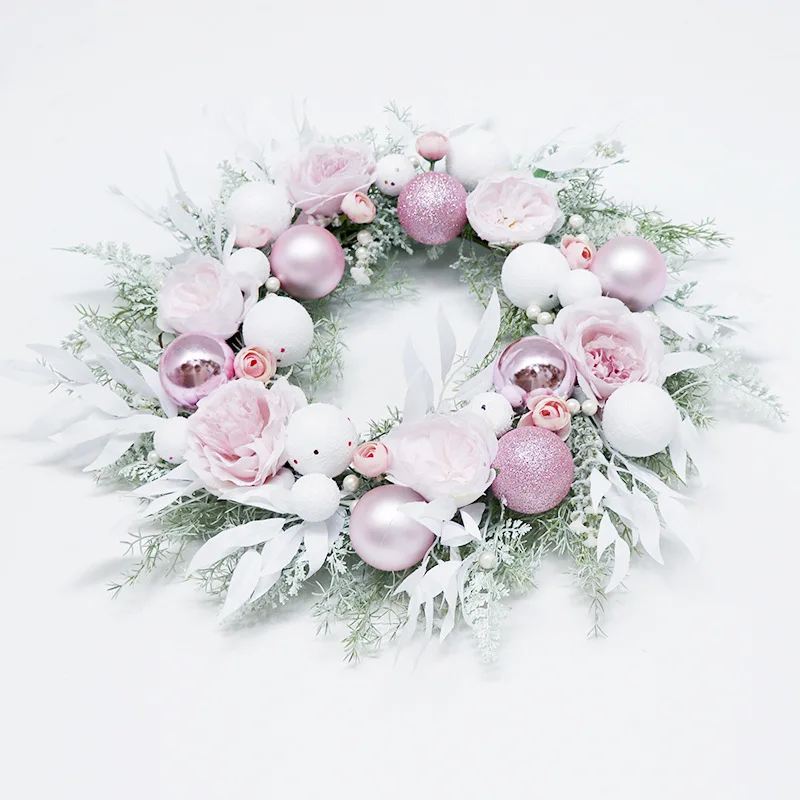 

Christmas Wreath Pink Xmas Ball Theme Wedding Decorations Home Door Ornaments Hotel Window Wall Pendant Garlands Creative Design