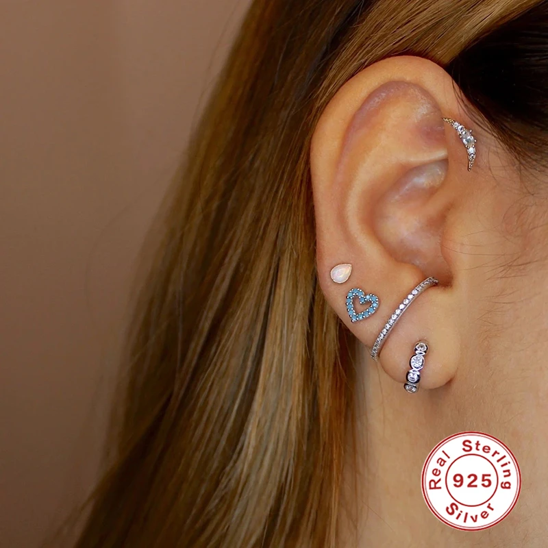 ROXI Bohemia Turquoise Stone Stud Earrings for Women Girls Flower Star Piercing 925 Sterling Silver Jewelry Pendientes | Украшения и