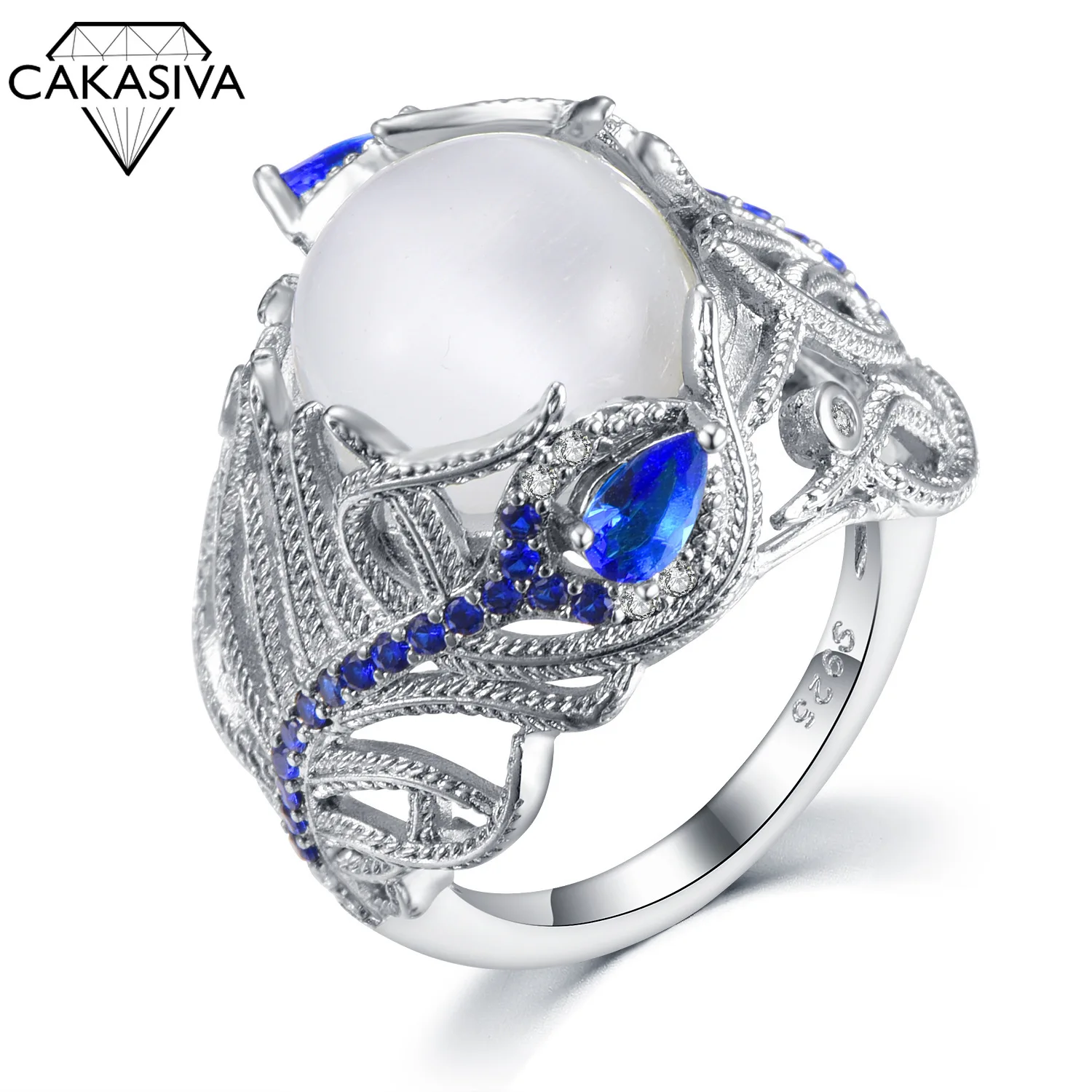 

Moonlight Stone Opal Flower Inlaid Sapphire Rings Fashion Jewelry Personalized Rings for Women Bijoux Wedding Jewelry Gift