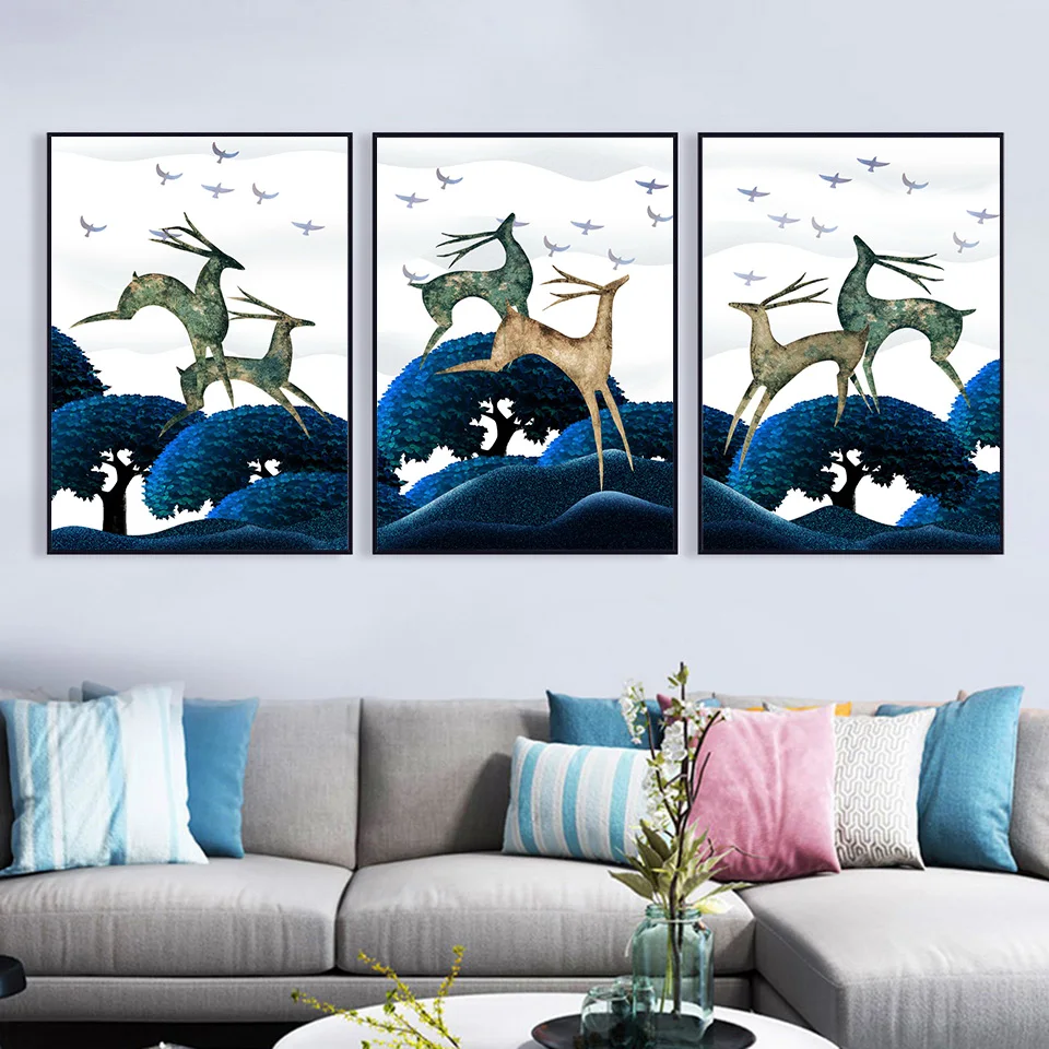 Олень с обнаженной женщины настенный Арт холст живопись скандинавские плакаты