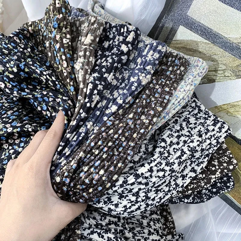 

Summer New Classic Corduroy A-Line Print Skirt Office Lady Long Vintage Skirt High Waist Mid-Calf Classic Female Pleated Skirt