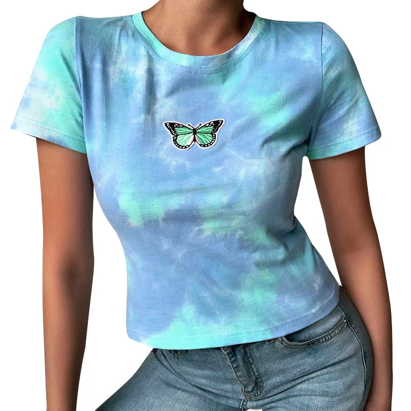 

Женская футболка с принтом бабочки, летняя повседневная футболка с коротким рукавом