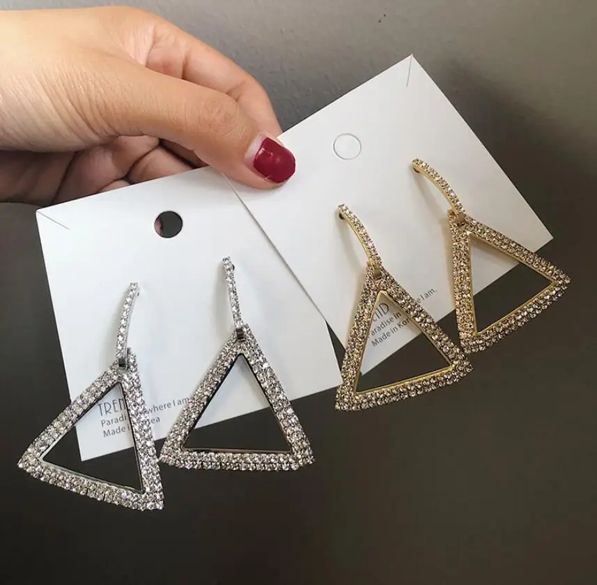 Женские серьги-гвоздики с кристаллами Hyperbole большие геометрические треугольные