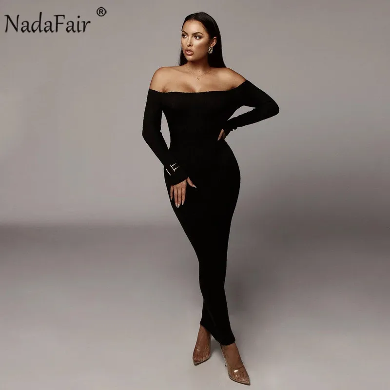 Женское трикотажное платье Nadafair черное или оранжевое однотонное облегающее миди