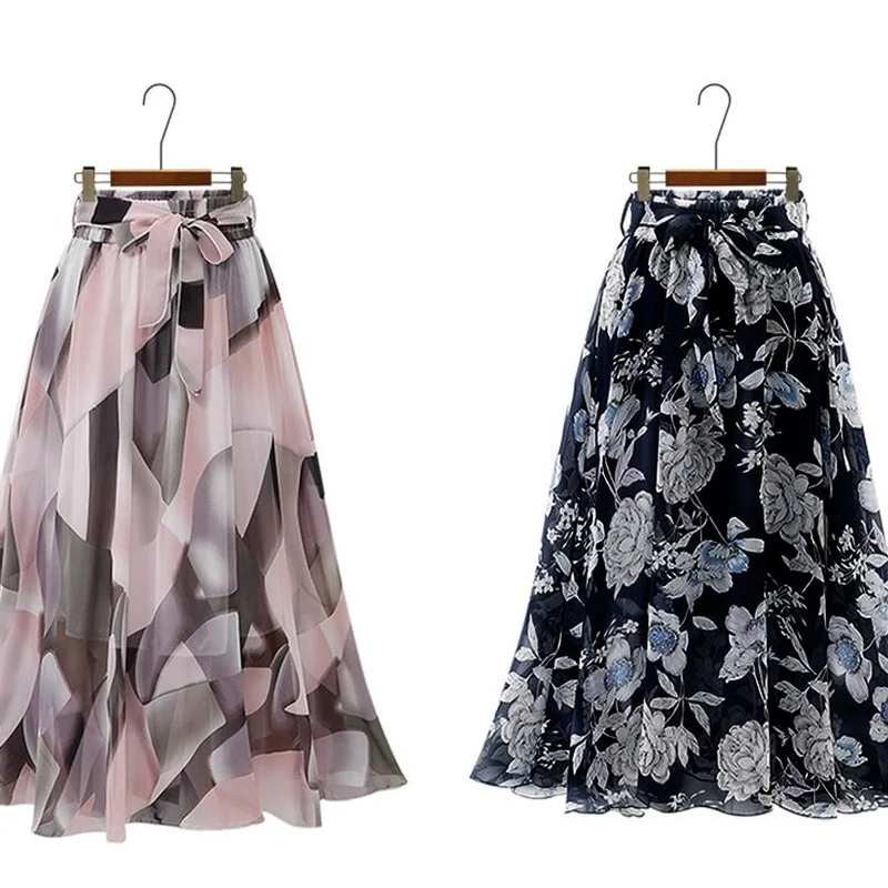 

Houthion Women's Skirt Style Fast Delivery Woman Skirts Floral Print Casual Fashion Chiffon Crush European and American