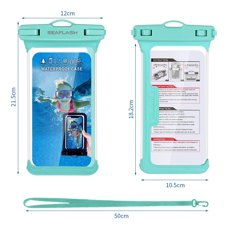 

Anti-falling Waterproof Mobile phone bag Swimming Diving Phone Case Holder Underwater Seal Snowproof Touchscreen Below 6.9inch