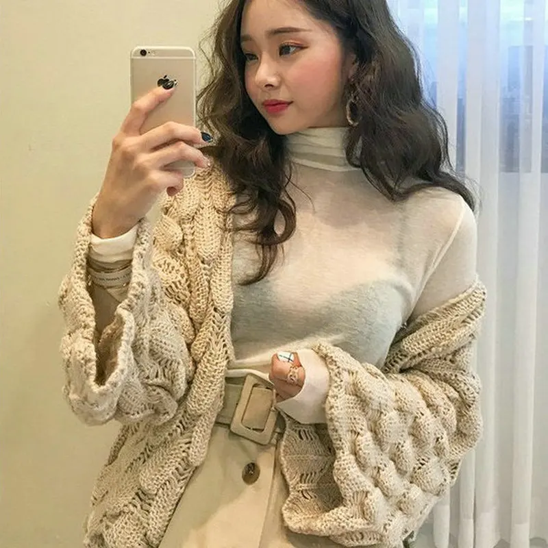 Корейский осенне-зимний вязаный кардиган MY1788 Женский персиковый яркий свитер