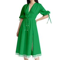 womens elegant dress petal sleeve high waist lace midi dress dashiki outfits ankara attire pure cotton a line dress a2125037