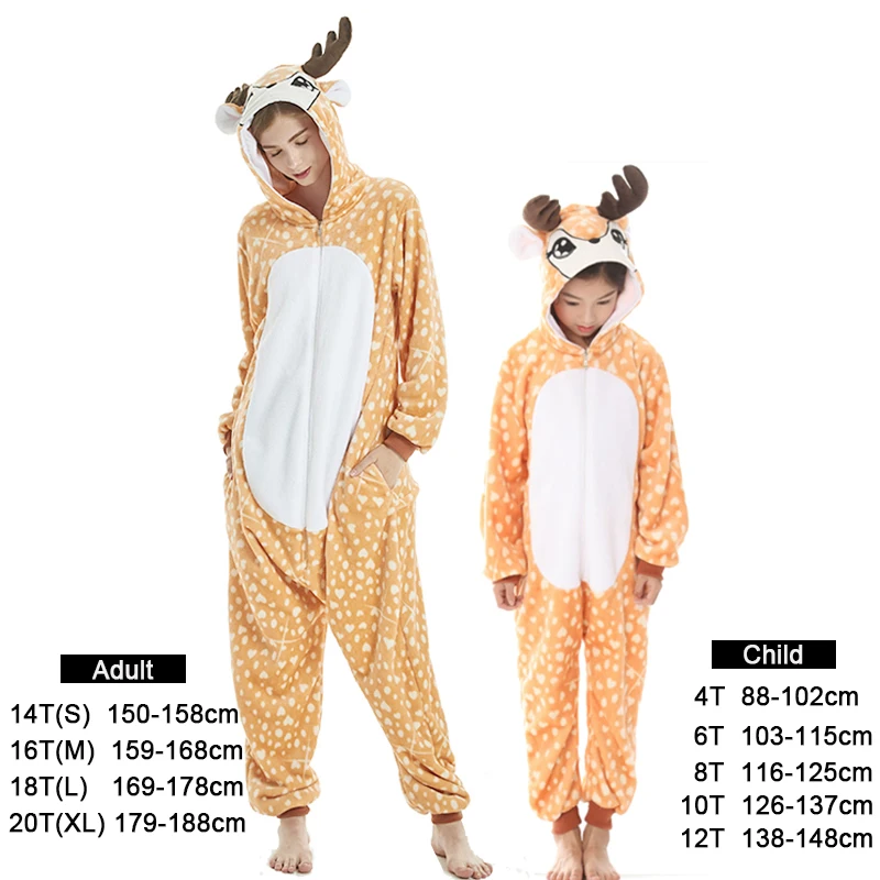 Deer Kigurumi Onesie/Детские пижамы, пижамы с единорогом для мальчиков и девочек, зимние пижамы с изображением панды, женские пижамы для подростков 4, 6, 8, 10 лет - Цвет: Deer