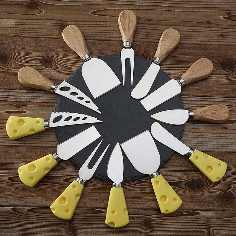 

6 Cheese Knives Set Cutlery Steel Stainless Slicer Cutter Wood Handle Mini Knife/ Butter Spatula& Fork
