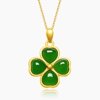 classical clover green jade gemstones 18k gold color pendant necklaces for women choker chain jewelry bijoux bague birthday gift