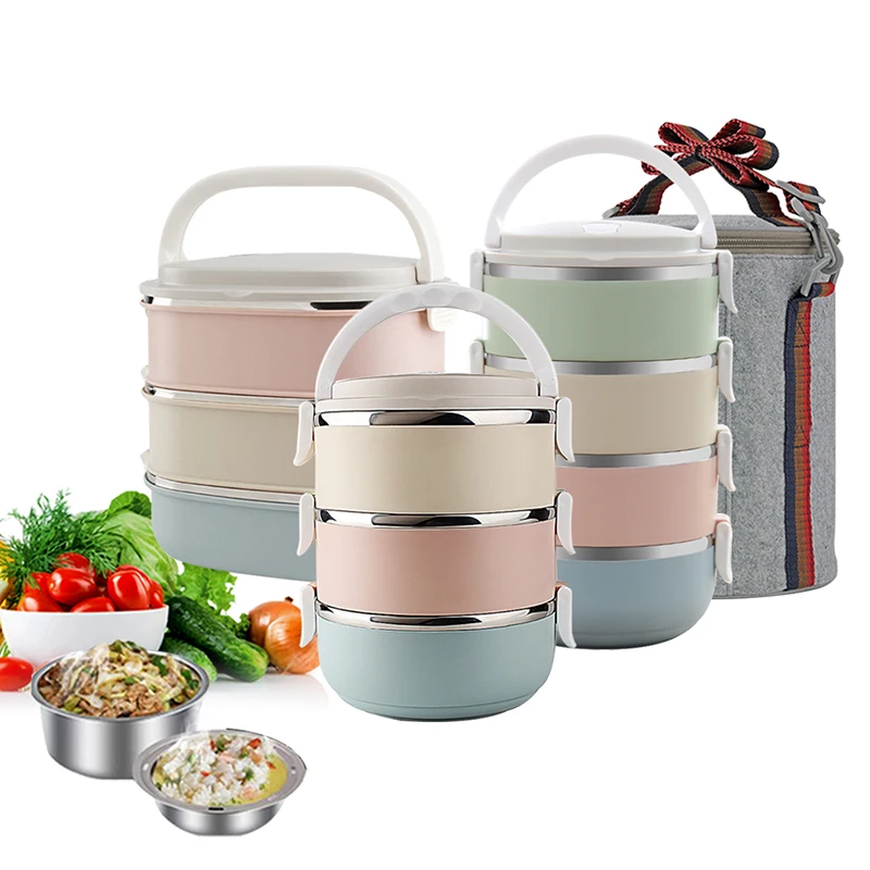 Urijk 3/4-Tier Bento Box Штабелируемый контейнер для завтраков 0.8L/0.7L изолированный