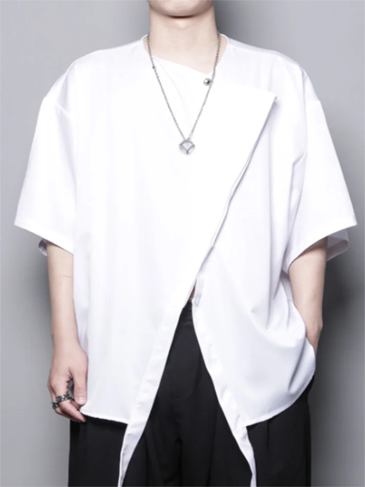 

Men's Short Sleeve T-Shirt Summer New Solid Color Round Collar Irregular Asymmetric Design Large Size Loose Fashion Half Sleeve