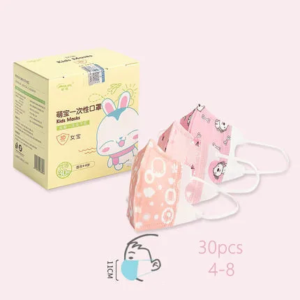 4-8g 30 шт., маска для рта, унисекс, мультяшная, аниме, милая форма, для детей 0-12 лет, хлопковая, против пыли, бактерии, туман, Ветрозащитная маска - Цвет: 4-8g