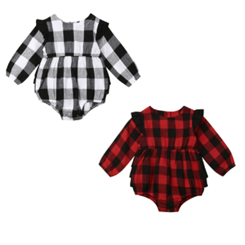 Для новорожденных детей в клетку для девочек из хлопка Детский комбинезон на