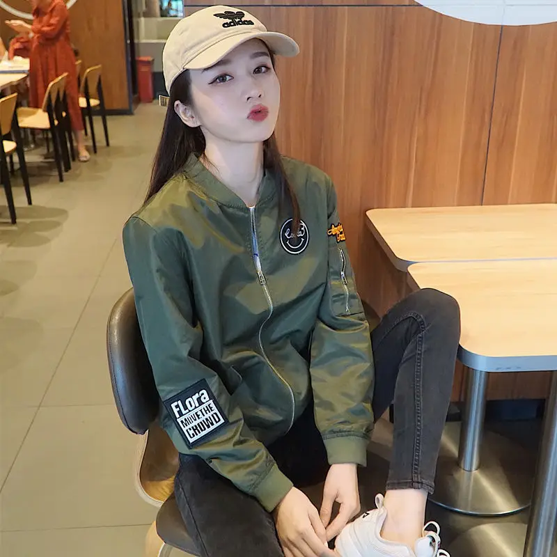 Куртка бомбер женская с длинным рукавом армейская верхняя одежда в стиле ретро