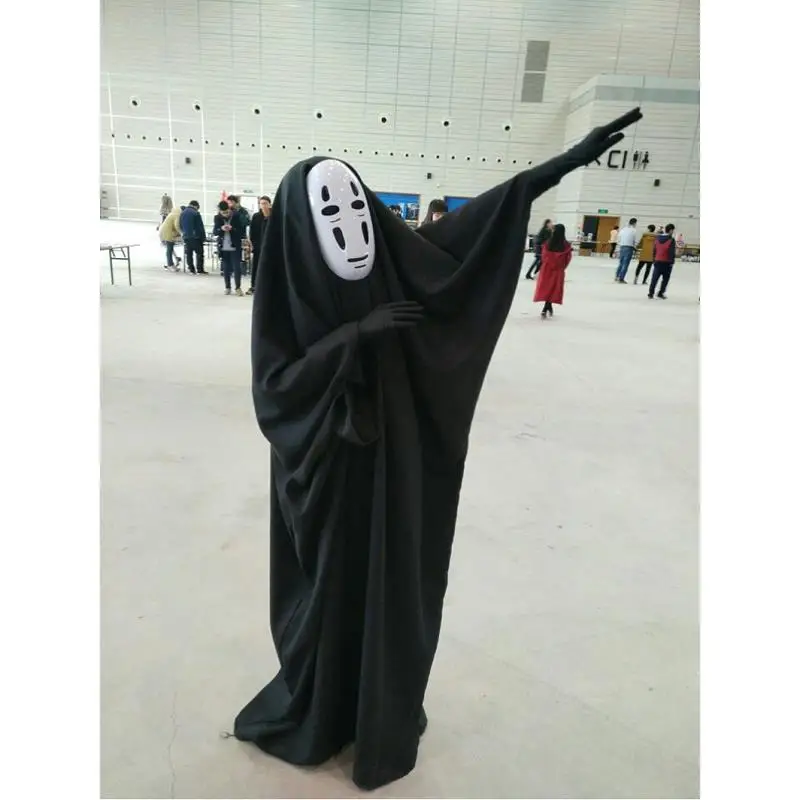 Costume Black Mask Без лица человек унесенный призраками косплей костюм с маской перчатки Хэллоуин карнавал аниме Хаяо Миядзаки Безликий плащ наряд унисекс - Цвет: Costume Black Mask